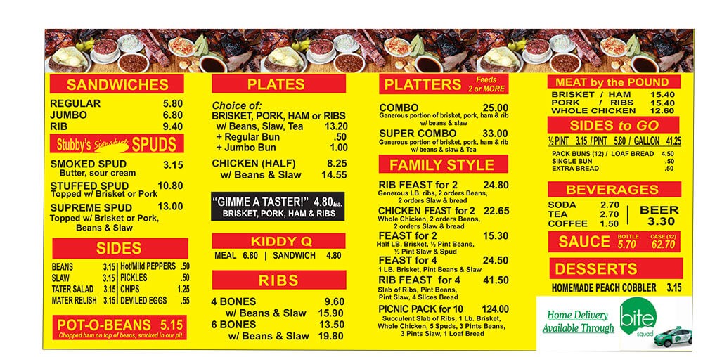 Take Out Menu - stubbys bbq